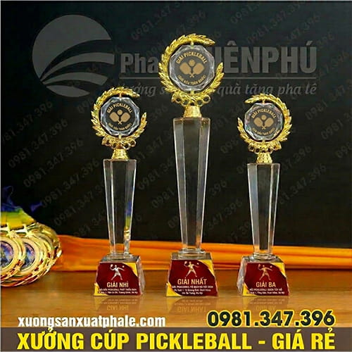 Bộ Cúp Pickleball Nhất Nhì Ba Thân Pha Lê