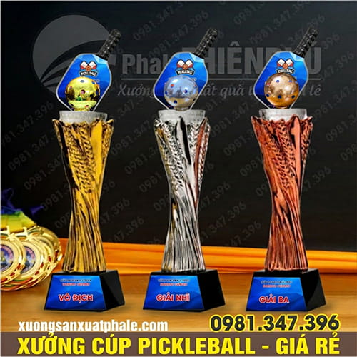 Bộ Cúp Pickleball Thân Composite Vàng Bạc Đồng Gắn Bóng