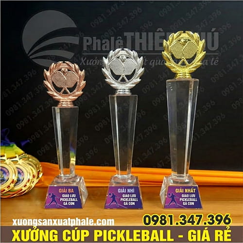 Bộ Cúp Pickleball Thân Pha Lê Nhất Nhì Ba