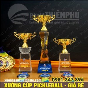 Bộ Cúp Pickleball Thân Pha Lê Gắn Kim Loại