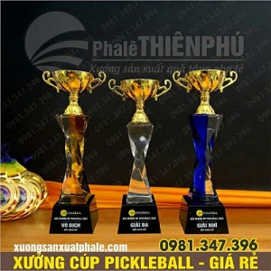 Bộ Cúp Pickleball Thân Pha Lê Màu Gắn Kim Loại