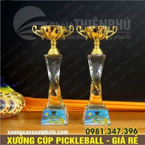 Bộ Cúp Pickleball Thân Pha Lê Màu Gắn Vợt Vàng, Bạc, Đồng